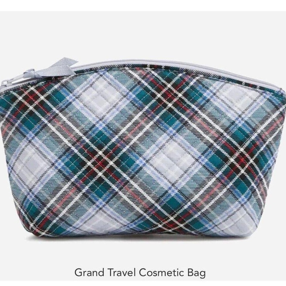TT: Vera Bradley SNOWY PLAID Cotton Grand Travel Cosmetic Makeup Case
